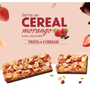 Barra de CereaisMorango com Chocolate 24 x 22g – Com 3 Cereais e Fruta 🔥 Fonte de energia.