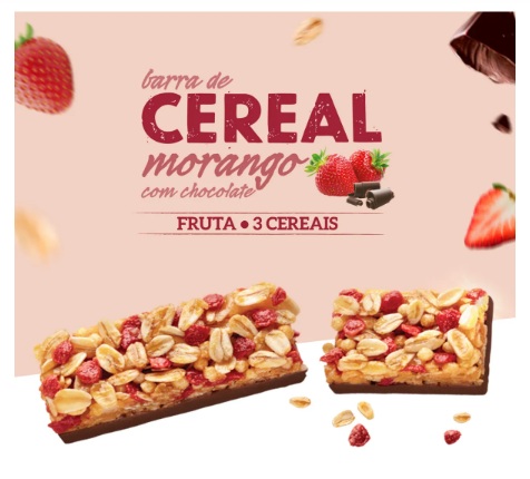 Barra de CereaisMorango com Chocolate 24 x 22g - Com 3 Cereais e Fruta 🔥 Fonte de energia.