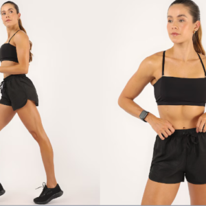 Short esportivo feminino com perfuros e short interno – Preto | Body Work