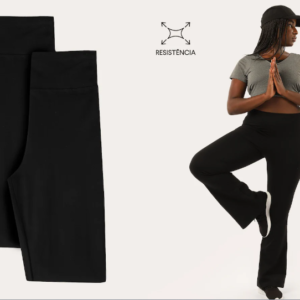 Kit calça esportiva feminina 2 peças flare em poliamida preta | Body Work